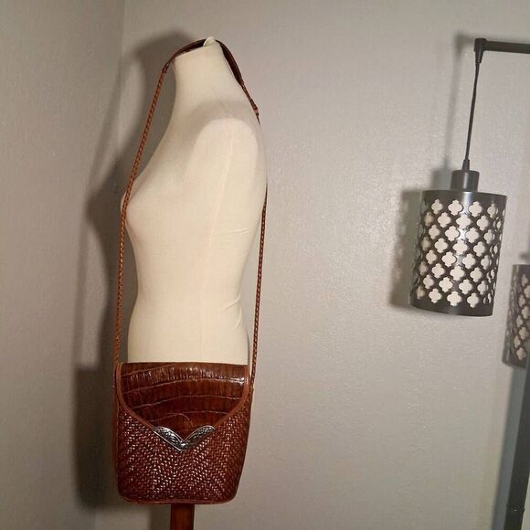 Brighton Vtg Brown Crossbody Bag with Woven Leather Texture - Picture 2 of 9